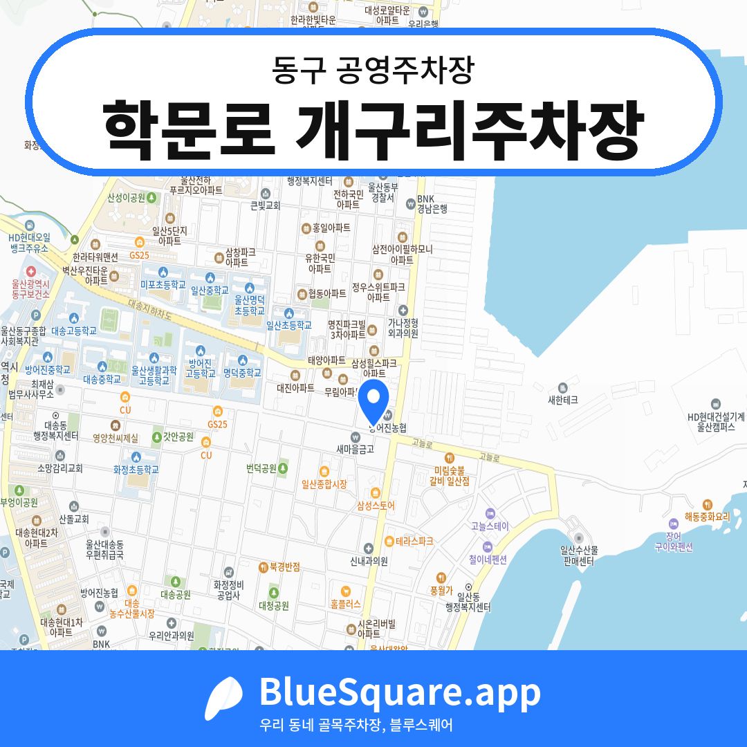 학문로 개구리주차장 위치 지도 — 울산 동구 | 블루스퀘어 주차