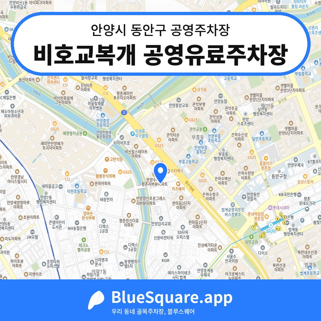 비호교복개 공영유료주차장 위치 지도 — 경기 안양시 동안구 호계동 | 블루스퀘어 주차