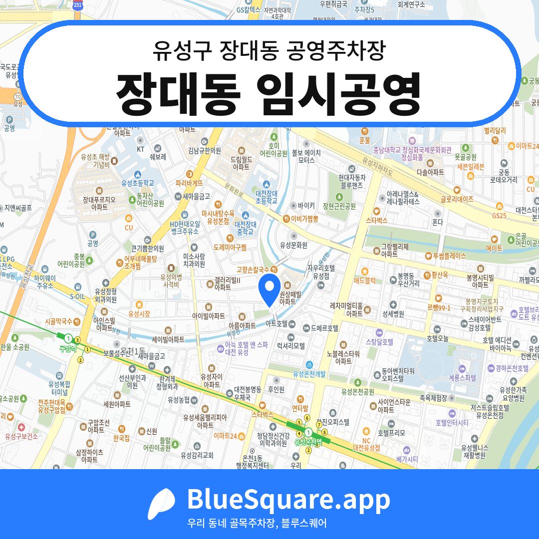 장대동 임시공영 위치 지도 — 대전 유성구 장대동 | 블루스퀘어 주차