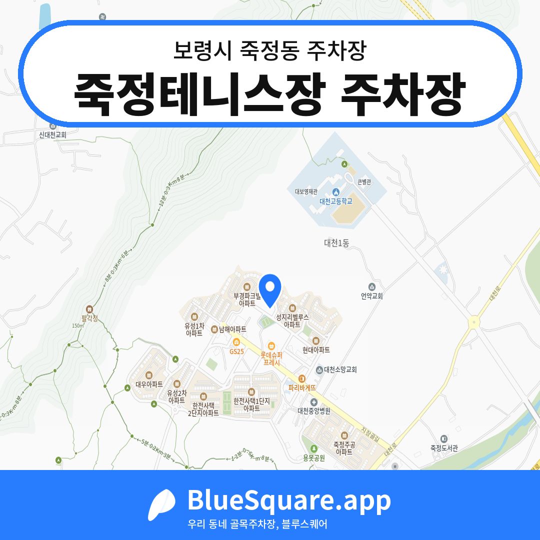 죽정테니스장 주차장 위치 지도 — 충남 보령시 죽정동 | 블루스퀘어 주차
