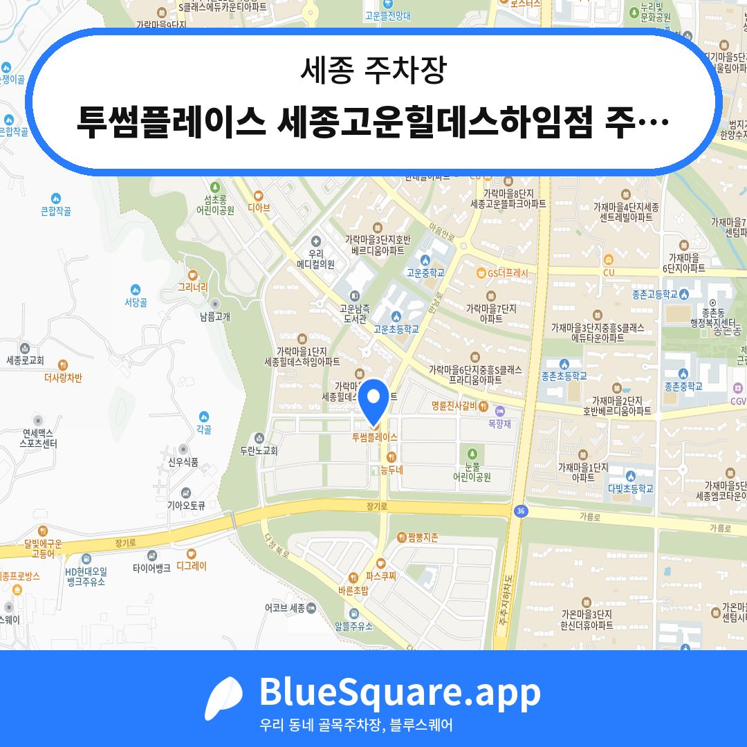 투썸플레이스 세종고운힐데스하임점 주차장 위치 지도 — 세종 | 블루스퀘어 주차