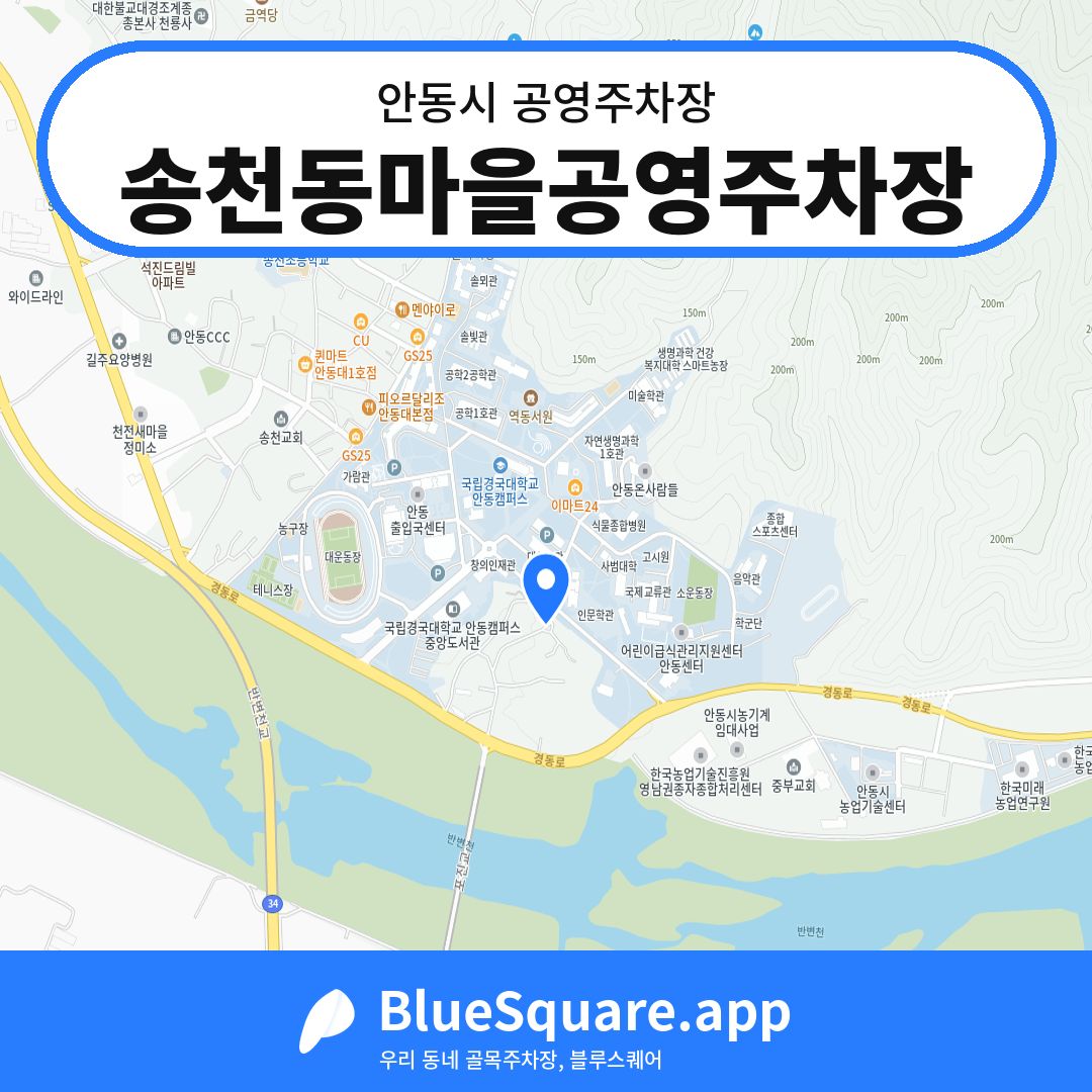 송천동마을공영주차장 위치 지도 — 경북 안동시 | 블루스퀘어 주차