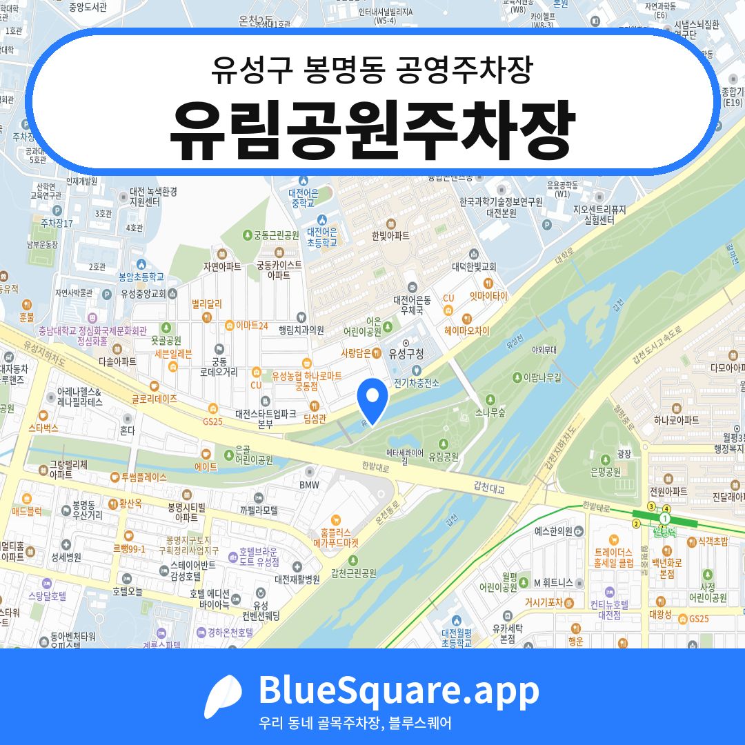 유림공원주차장 위치 지도 — 대전 유성구 봉명동 | 블루스퀘어 주차