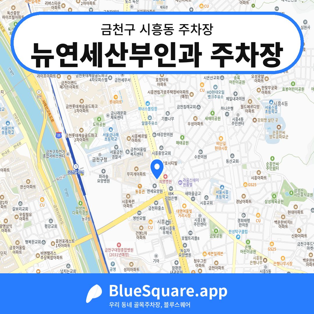 뉴연세산부인과 주차장 위치 지도 — 서울 금천구 시흥동 | 블루스퀘어 주차