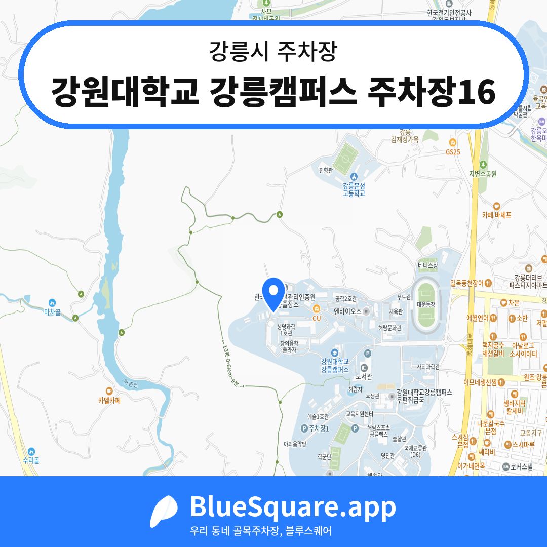 강원대학교 강릉캠퍼스 주차장16 위치 지도 — 강원 강릉시 | 블루스퀘어 주차