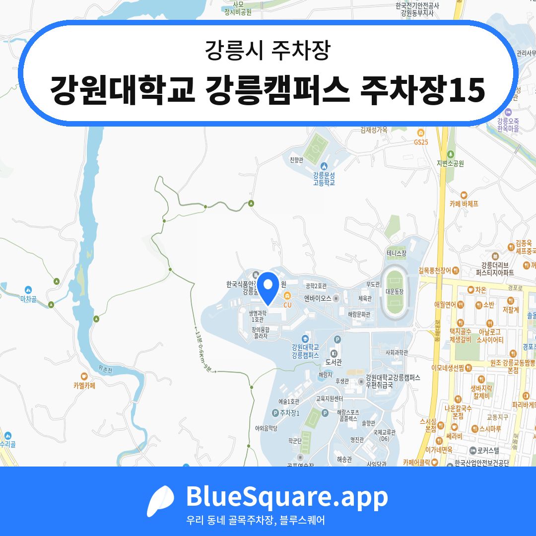 강원대학교 강릉캠퍼스 주차장15 위치 지도 — 강원 강릉시 | 블루스퀘어 주차