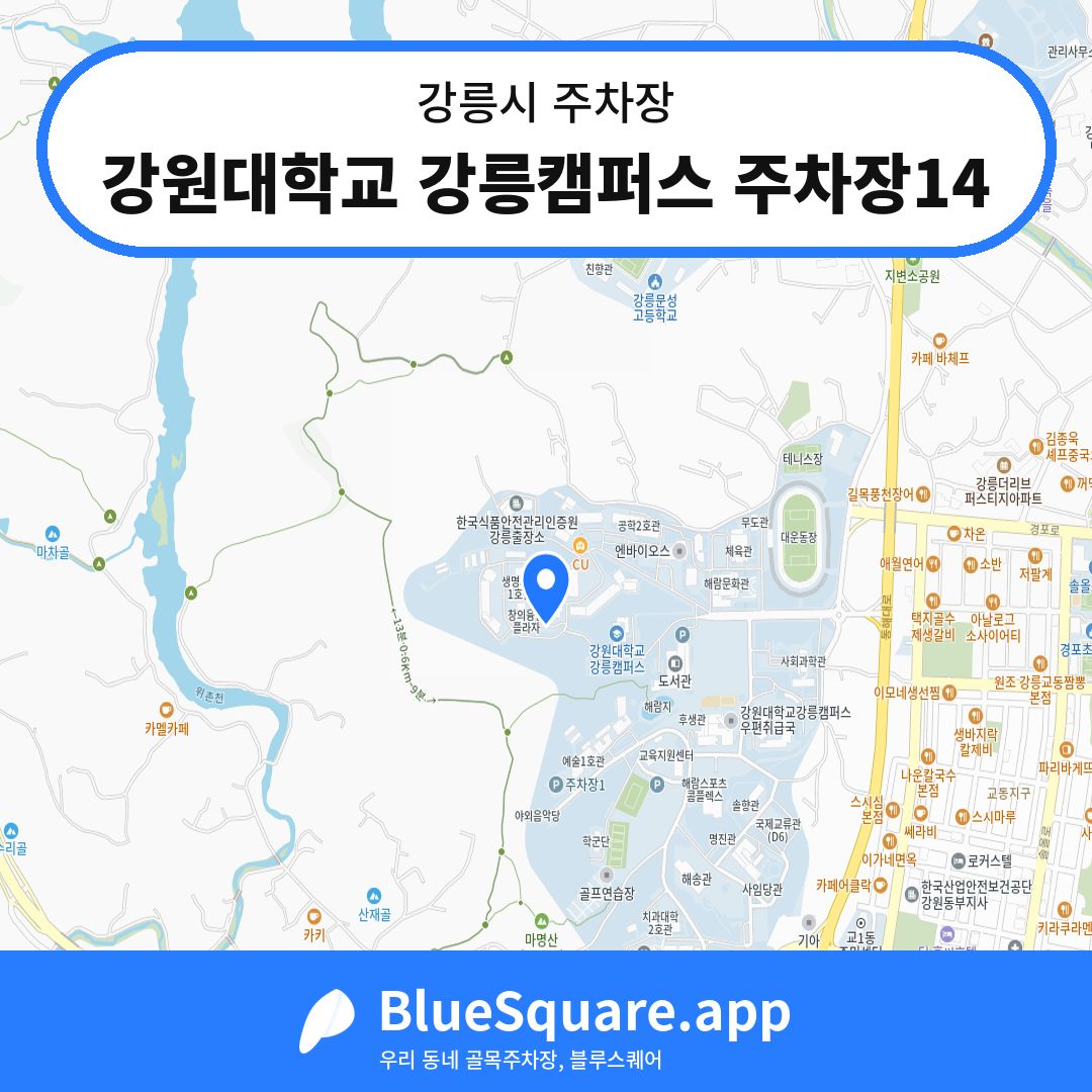 강원대학교 강릉캠퍼스 주차장14 위치 지도 — 강원 강릉시 | 블루스퀘어 주차
