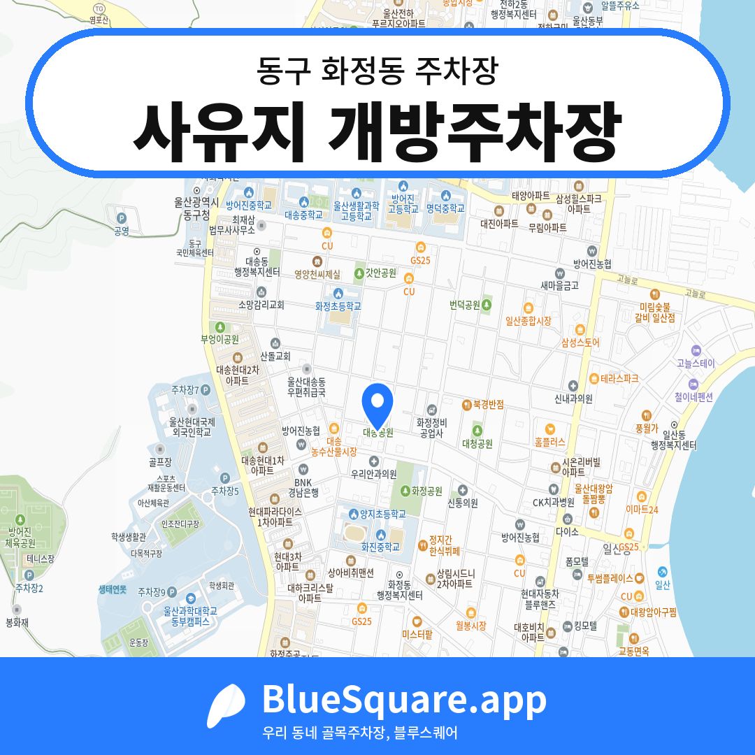사유지 개방주차장 위치 지도 — 울산 동구 화정동 | 블루스퀘어 주차