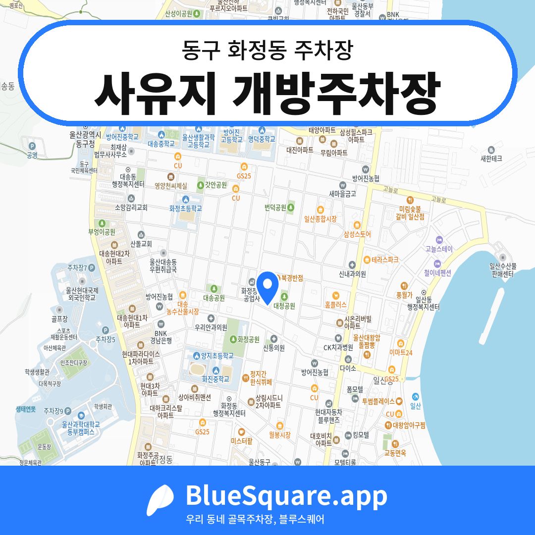 사유지 개방주차장 위치 지도 — 울산 동구 화정동 | 블루스퀘어 주차