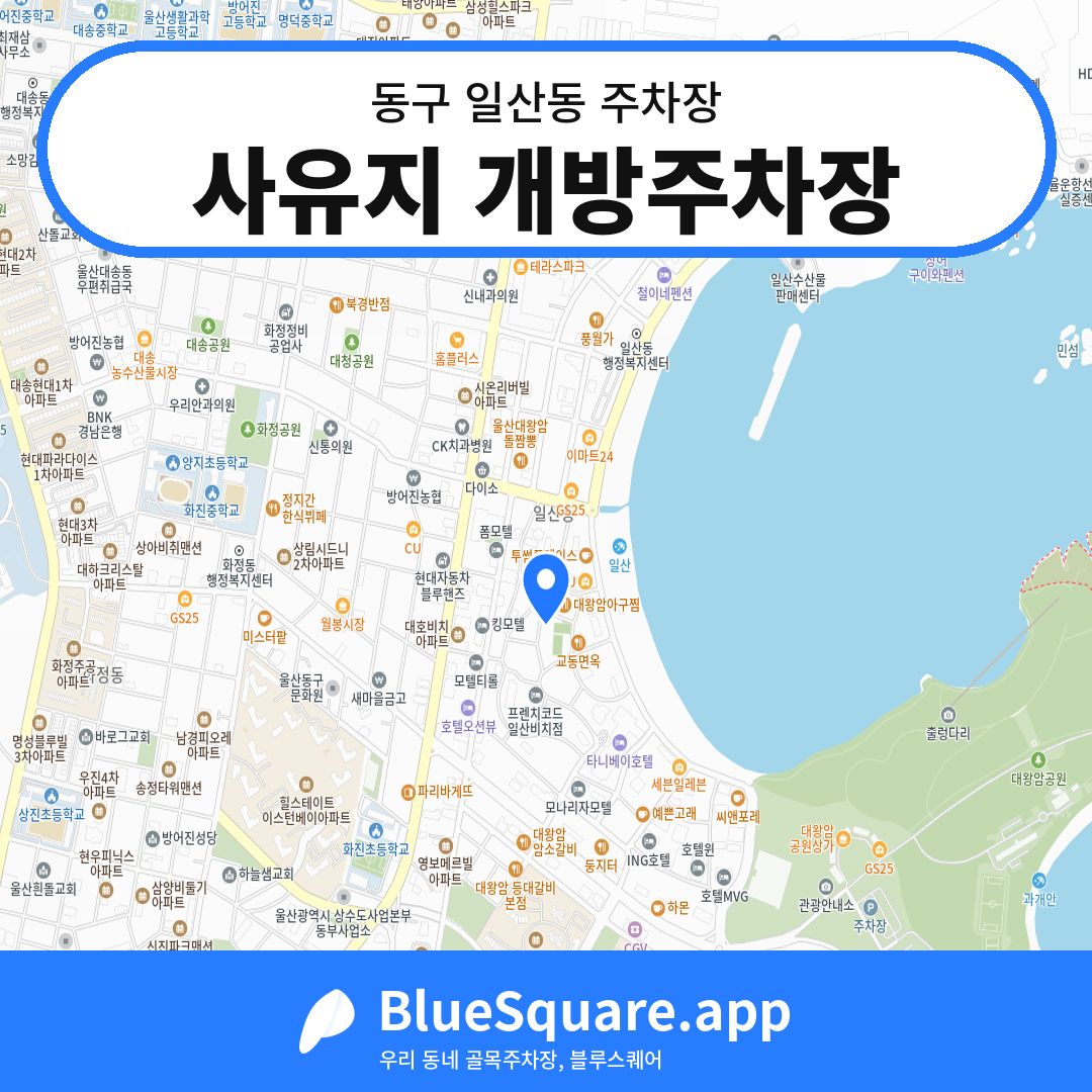 사유지 개방주차장 위치 지도 — 울산 동구 일산동 | 블루스퀘어 주차