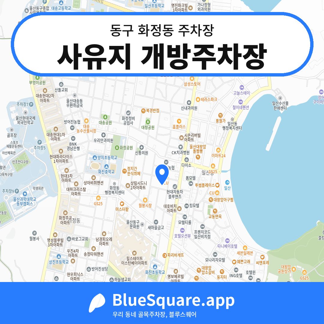 사유지 개방주차장 위치 지도 — 울산 동구 화정동 | 블루스퀘어 주차