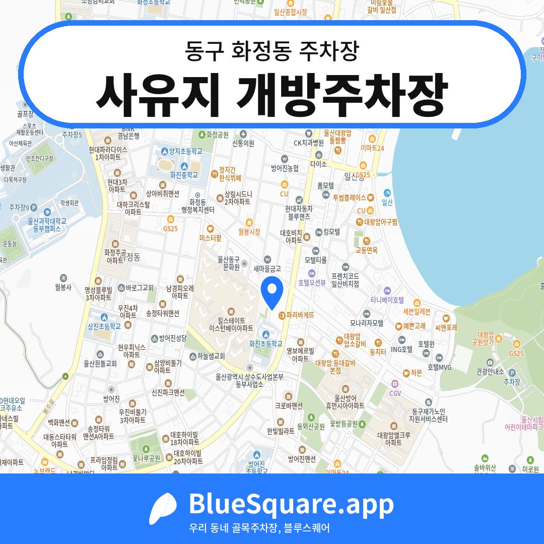 사유지 개방주차장 위치 지도 — 울산 동구 화정동 | 블루스퀘어 주차