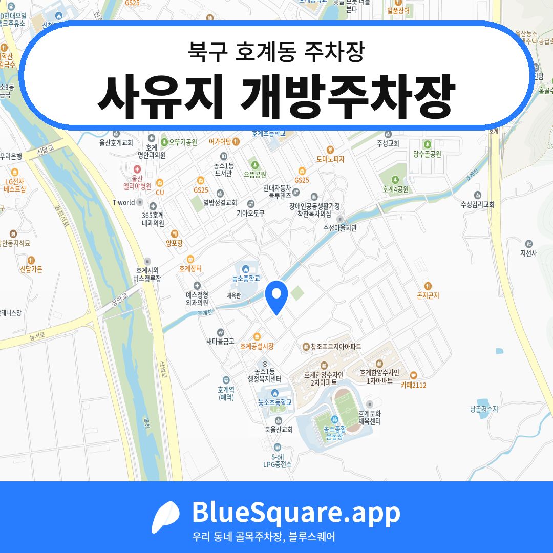 사유지 개방주차장 위치 지도 — 울산 북구 호계동 | 블루스퀘어 주차