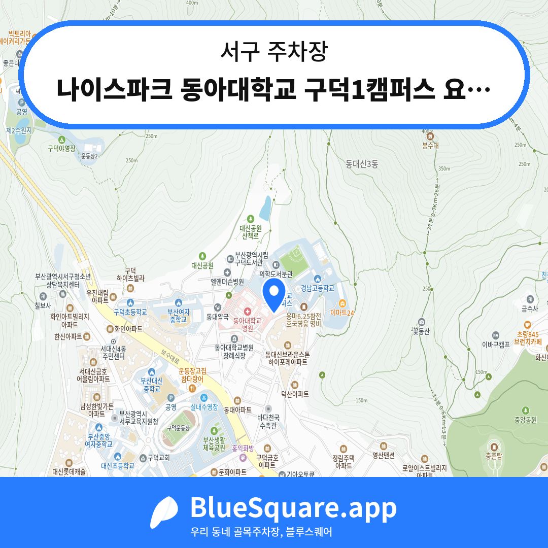 나이스파크 동아대학교 구덕1캠퍼스 요양병원 위치 지도 — 부산 서구 | 블루스퀘어 주차