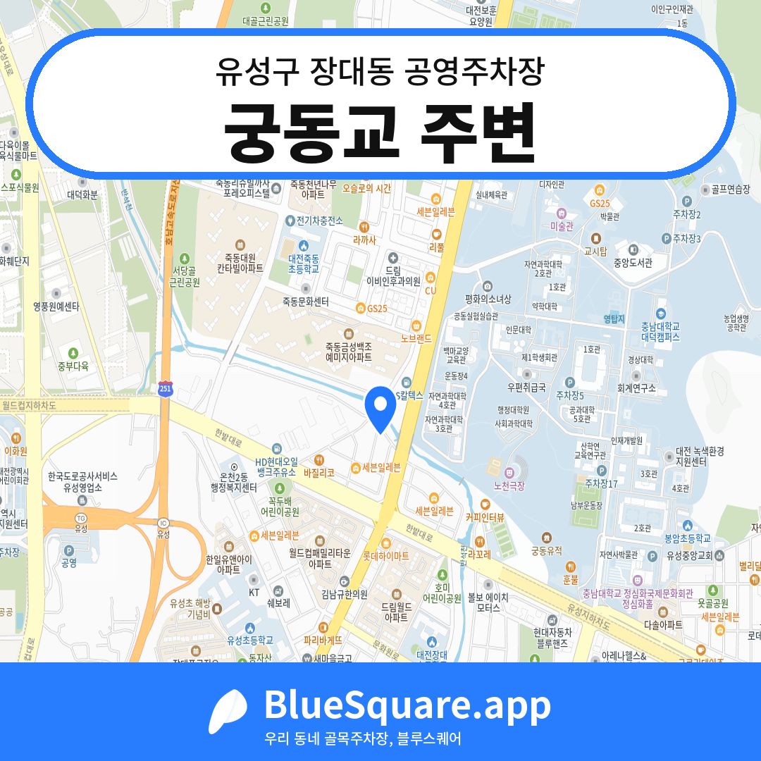 궁동교 주변 위치 지도 — 대전 유성구 장대동 | 블루스퀘어 주차