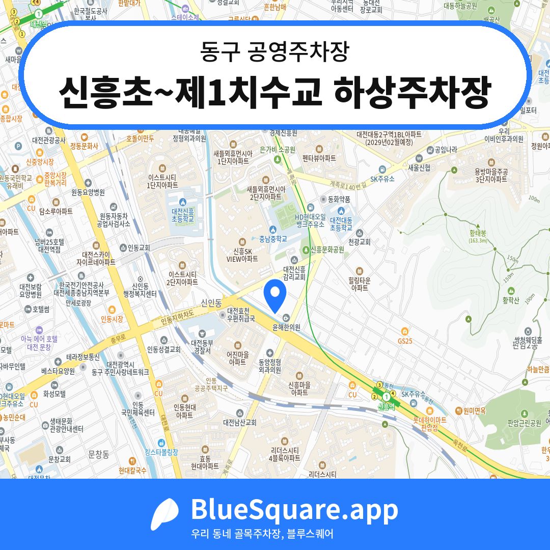 신흥초~제1치수교 하상주차장 위치 지도 — 대전 동구 | 블루스퀘어 주차