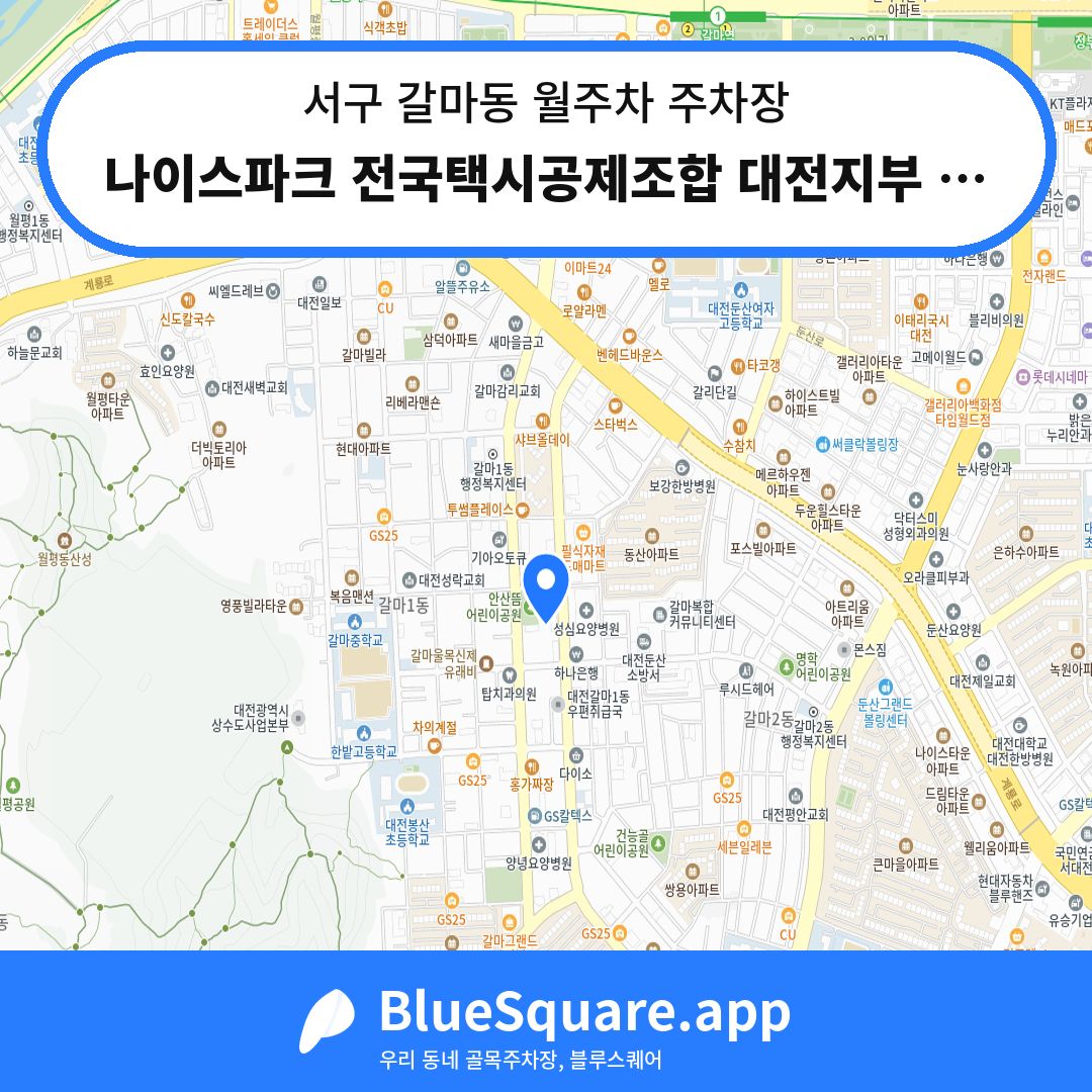 나이스파크 전국택시공제조합 대전지부 주차장 위치 지도 — 대전 서구 갈마동 | 블루스퀘어 주차