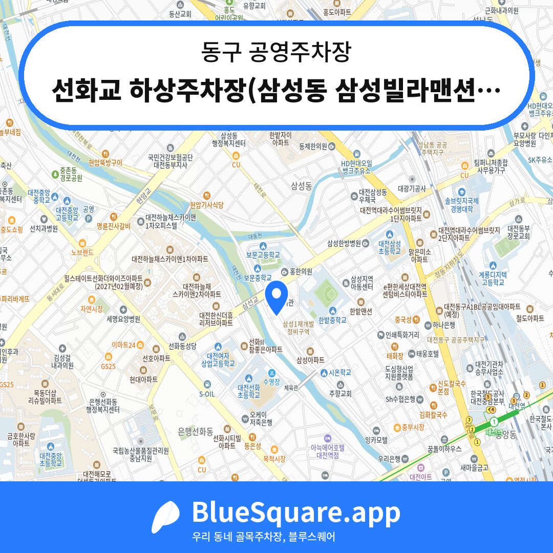 선화교 하상주차장(삼성동 삼성빌라맨션앞) 위치 지도 — 대전 동구 | 블루스퀘어 주차