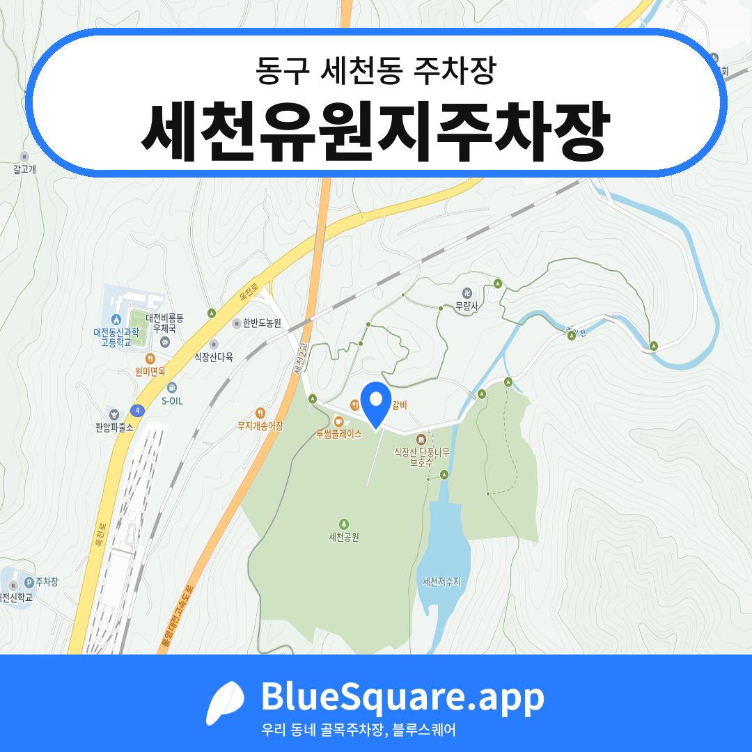 세천유원지주차장 위치 지도 — 대전 동구 세천동 | 블루스퀘어 주차