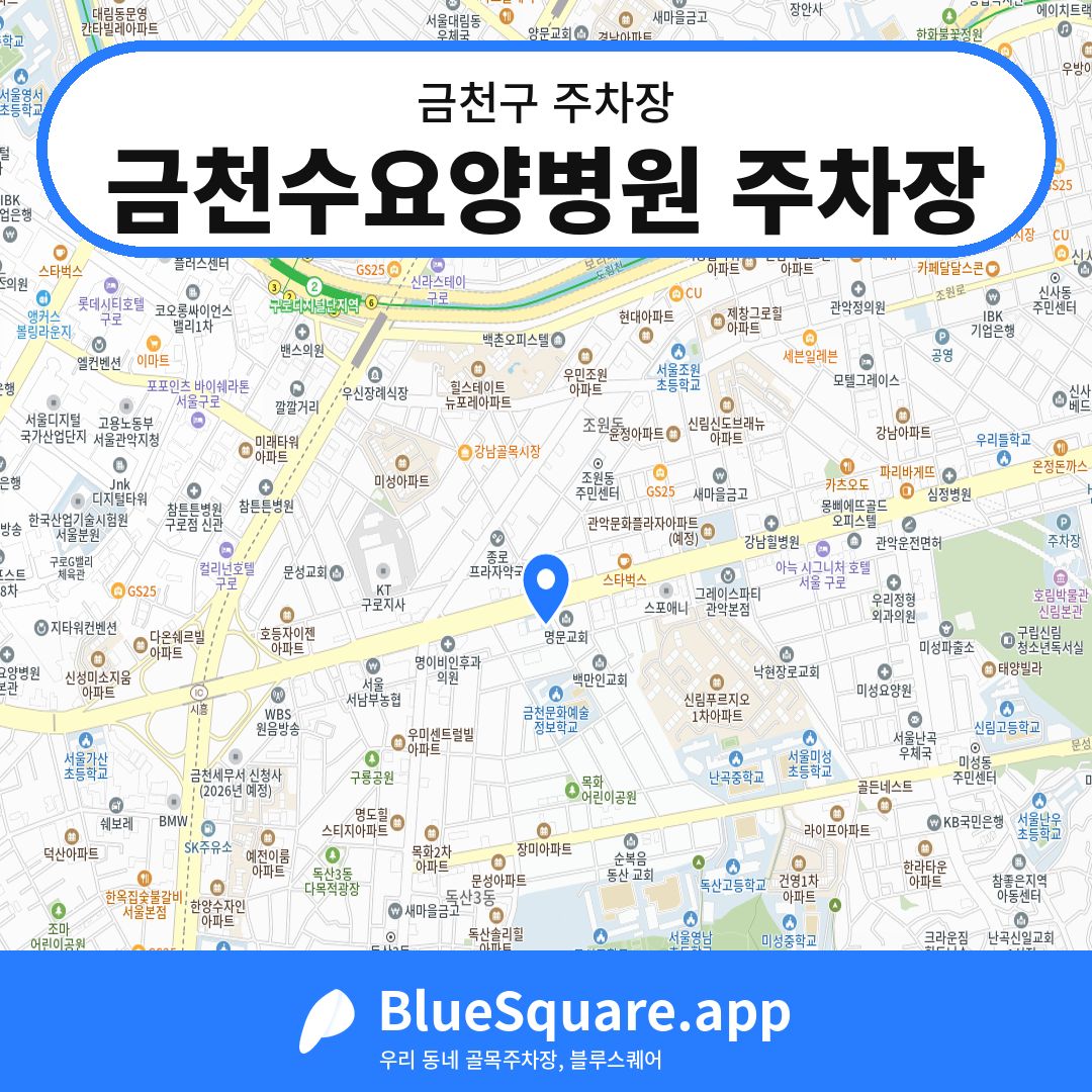 금천수요양병원 주차장 위치 지도 — 서울 금천구 | 블루스퀘어 주차