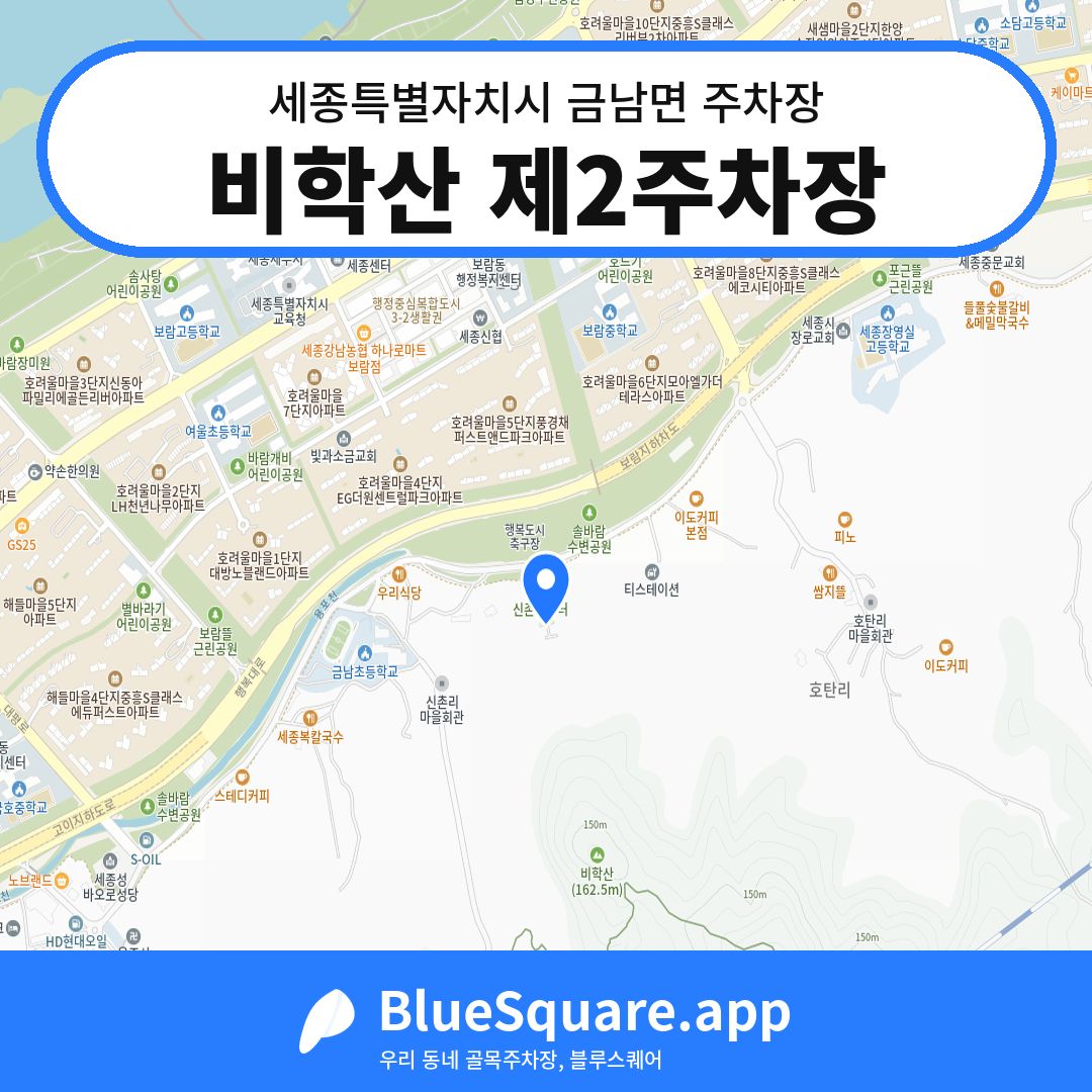 비학산 제2주차장 위치 지도 — 세종 세종특별자치시 금남면 | 블루스퀘어 주차