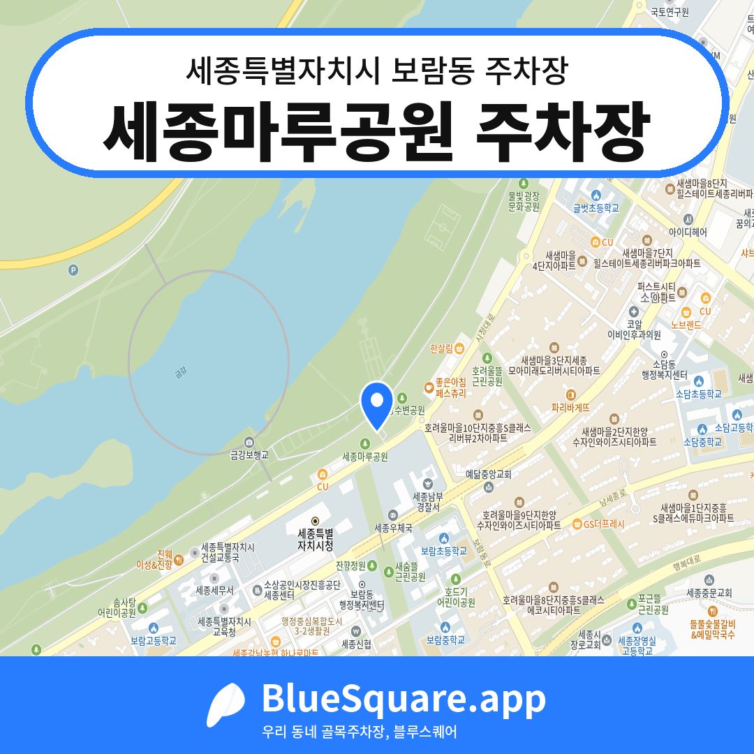 세종마루공원 주차장 위치 지도 — 세종 세종특별자치시 보람동 | 블루스퀘어 주차