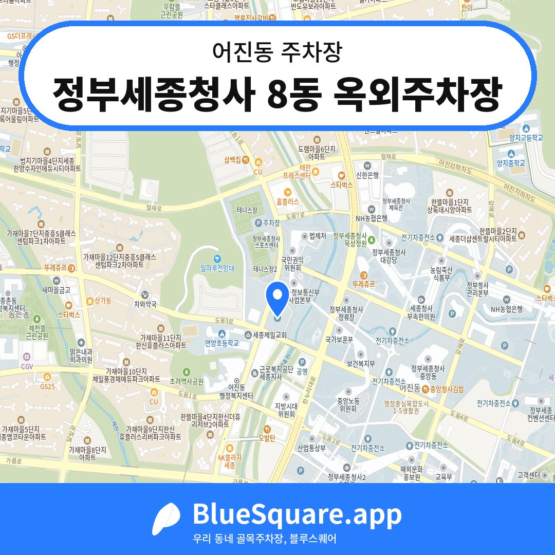 정부세종청사 8동 옥외주차장 위치 지도 — 세종 어진동 | 블루스퀘어 주차