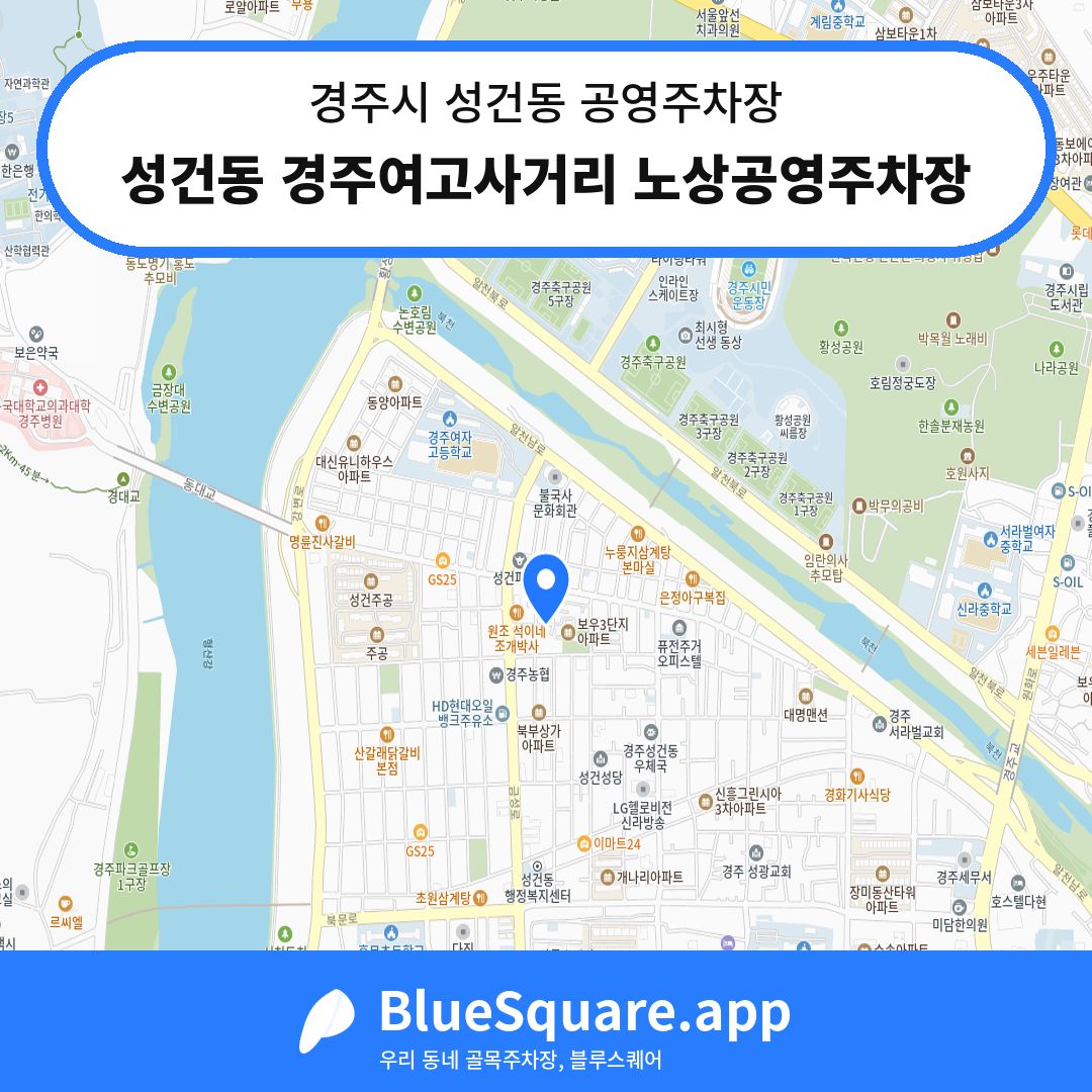 성건동 경주여고사거리 노상공영주차장 위치 지도 — 경북 경주시 성건동 | 블루스퀘어 주차