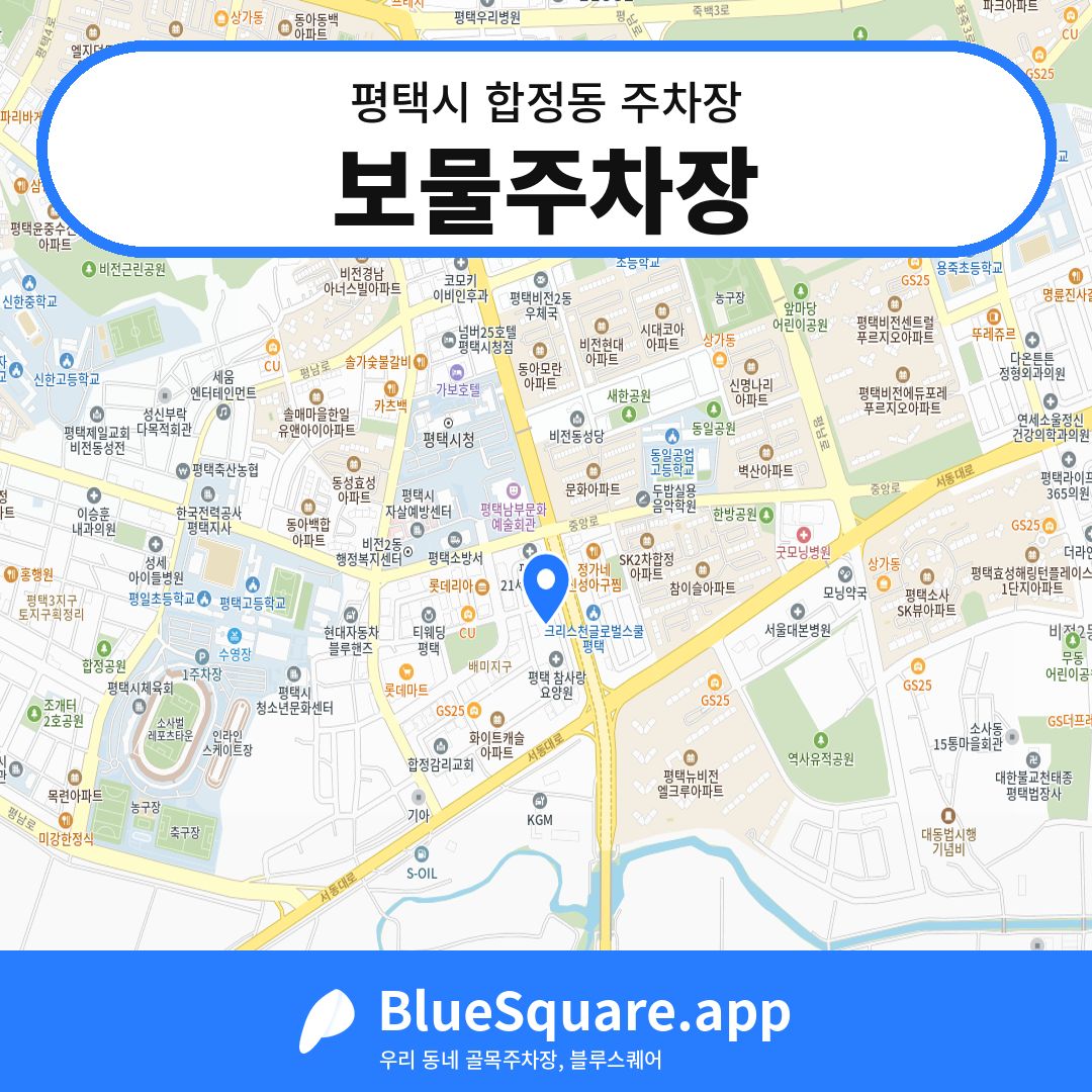 보물주차장 위치 지도 — 경기 평택시 합정동 | 블루스퀘어 주차