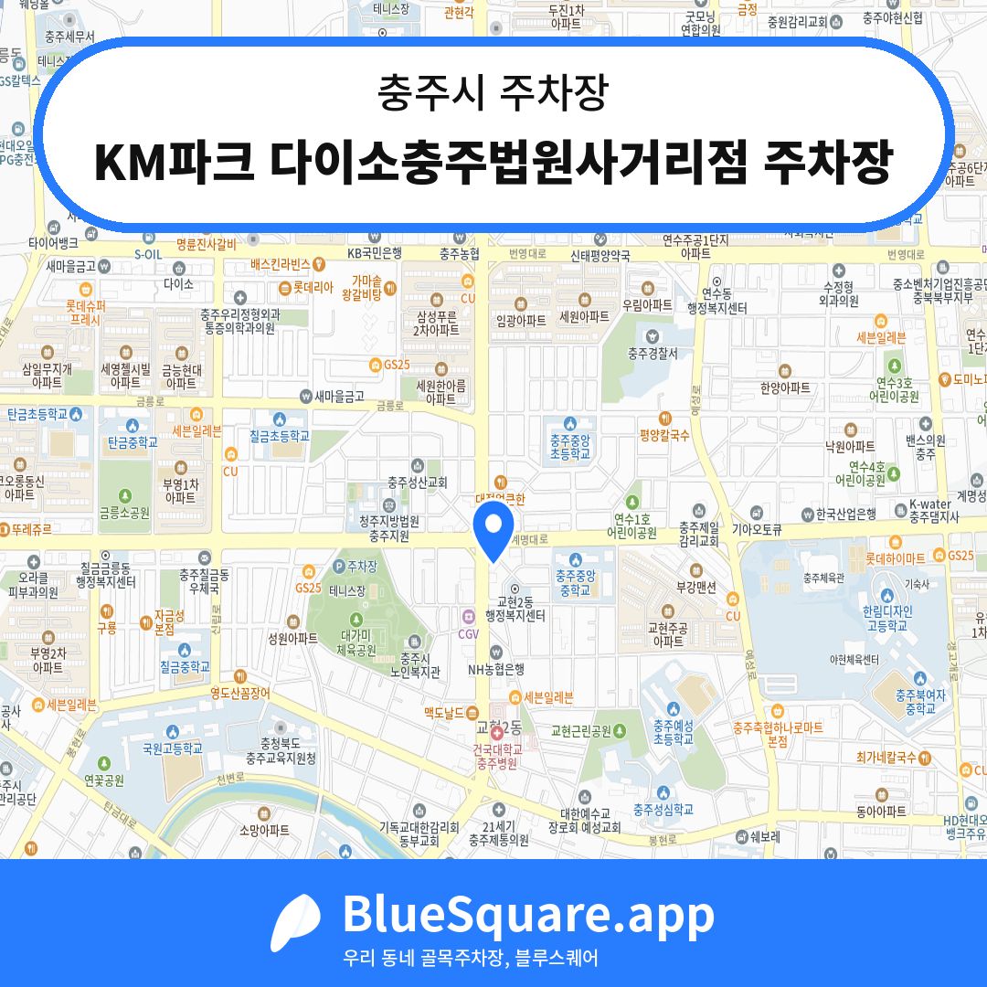 KM파크 다이소충주법원사거리점 주차장 위치 지도 — 충북 충주시 | 블루스퀘어 주차