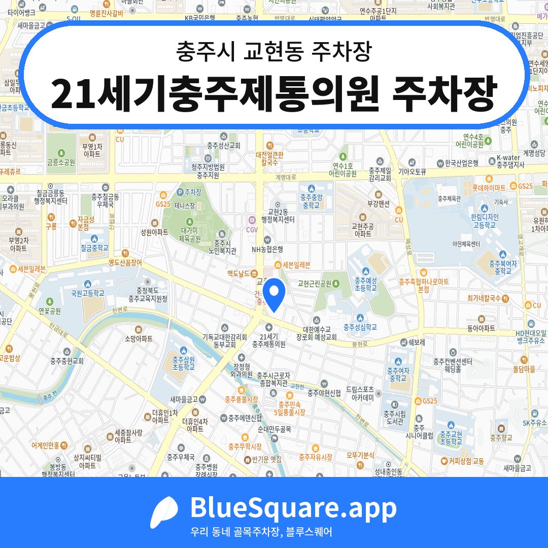 21세기충주제통의원 주차장 위치 지도 — 충북 충주시 교현동 | 블루스퀘어 주차
