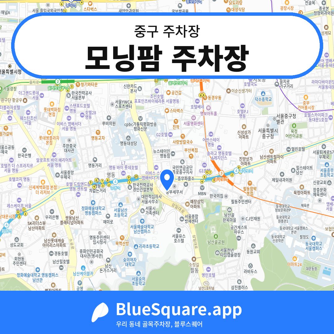모닝팜 주차장 위치 지도 — 서울 중구 | 블루스퀘어 주차
