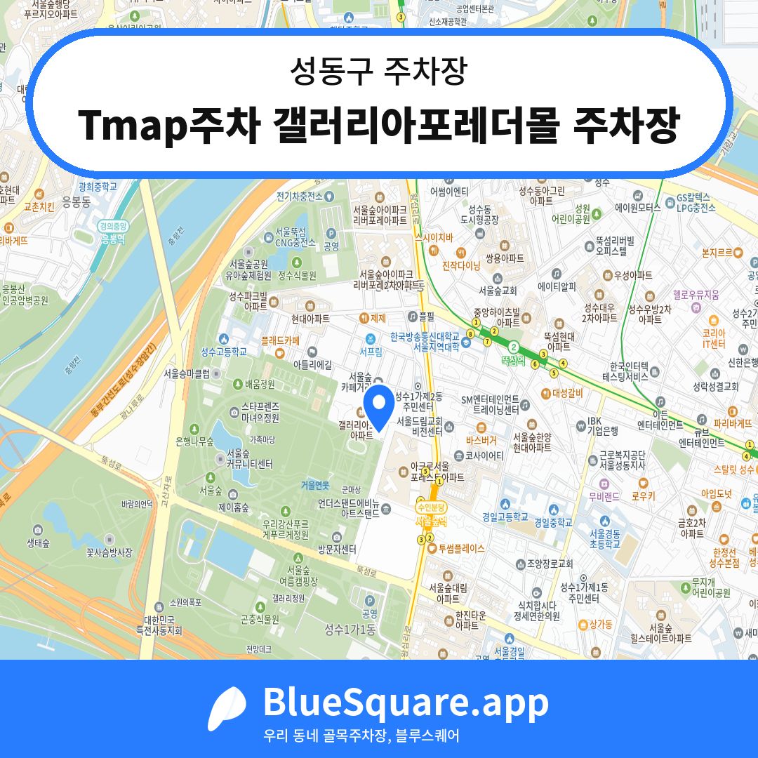 Tmap주차 갤러리아포레더몰 주차장 위치 지도 — 서울 성동구 | 블루스퀘어 주차