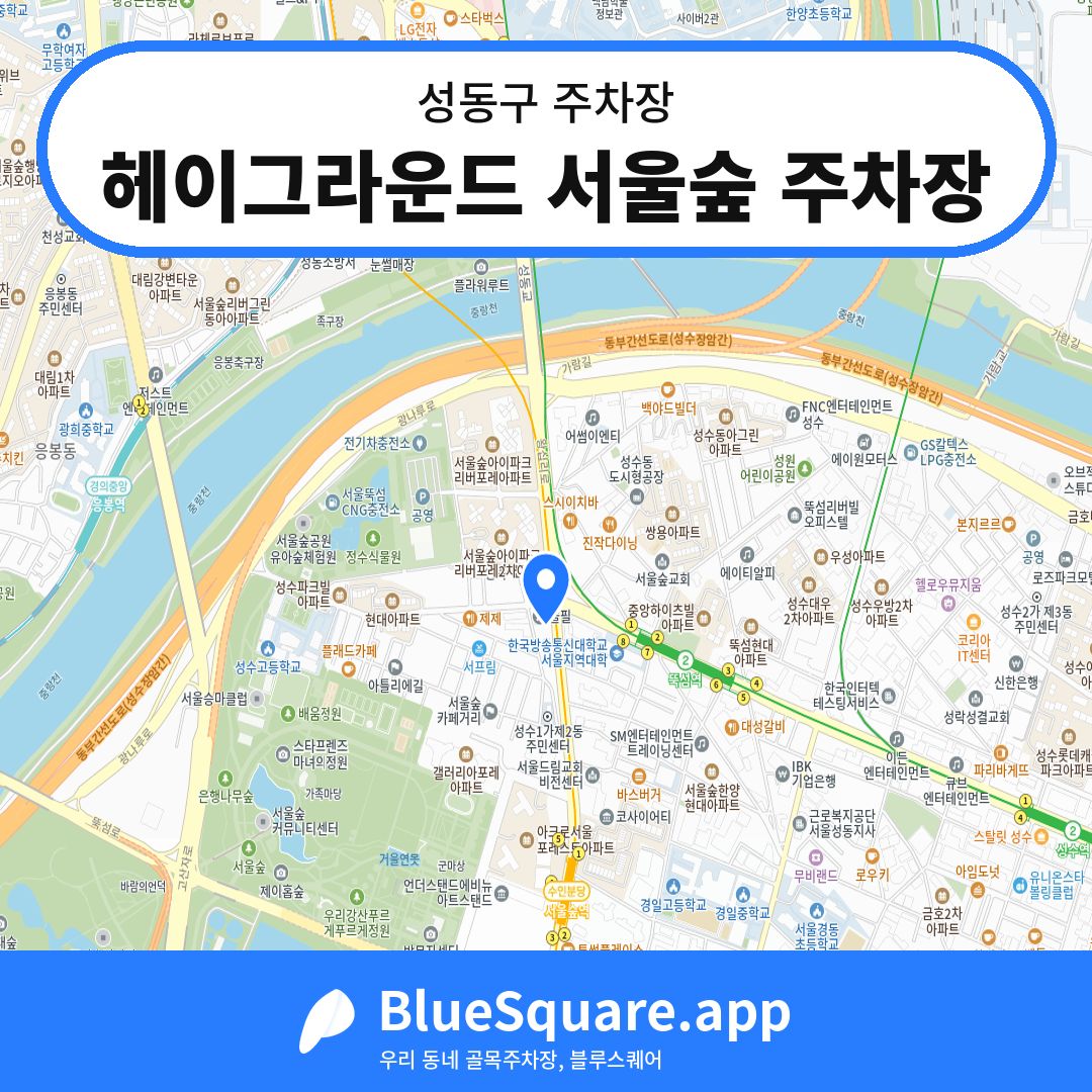 헤이그라운드 서울숲 주차장 위치 지도 — 서울 성동구 | 블루스퀘어 주차