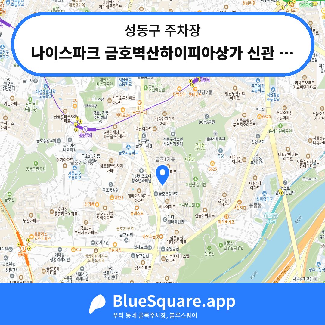 나이스파크 금호벽산하이피아상가 신관 주차장 위치 지도 — 서울 성동구 | 블루스퀘어 주차