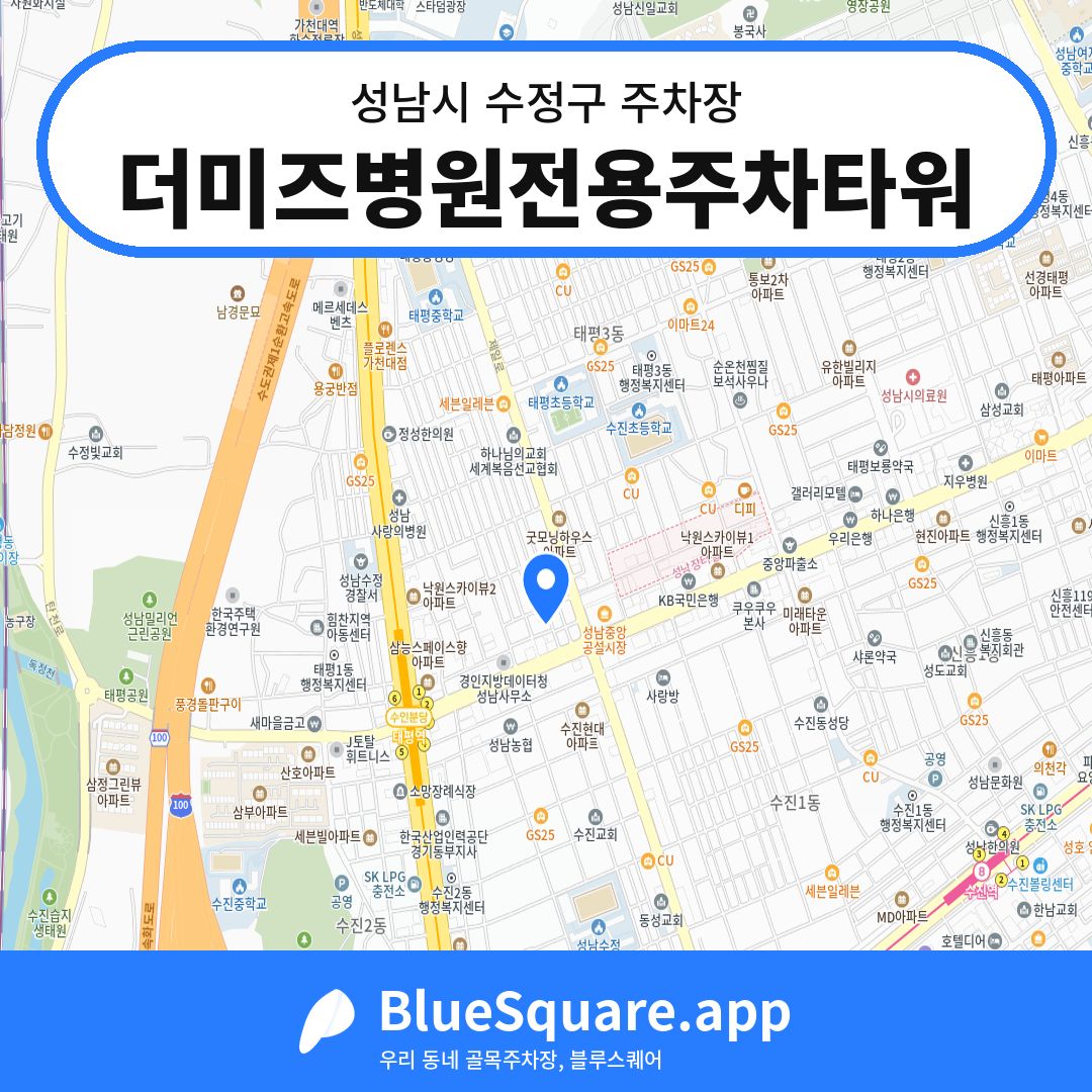 더미즈병원전용주차타워 위치 지도 — 경기 성남시 수정구 | 블루스퀘어 주차