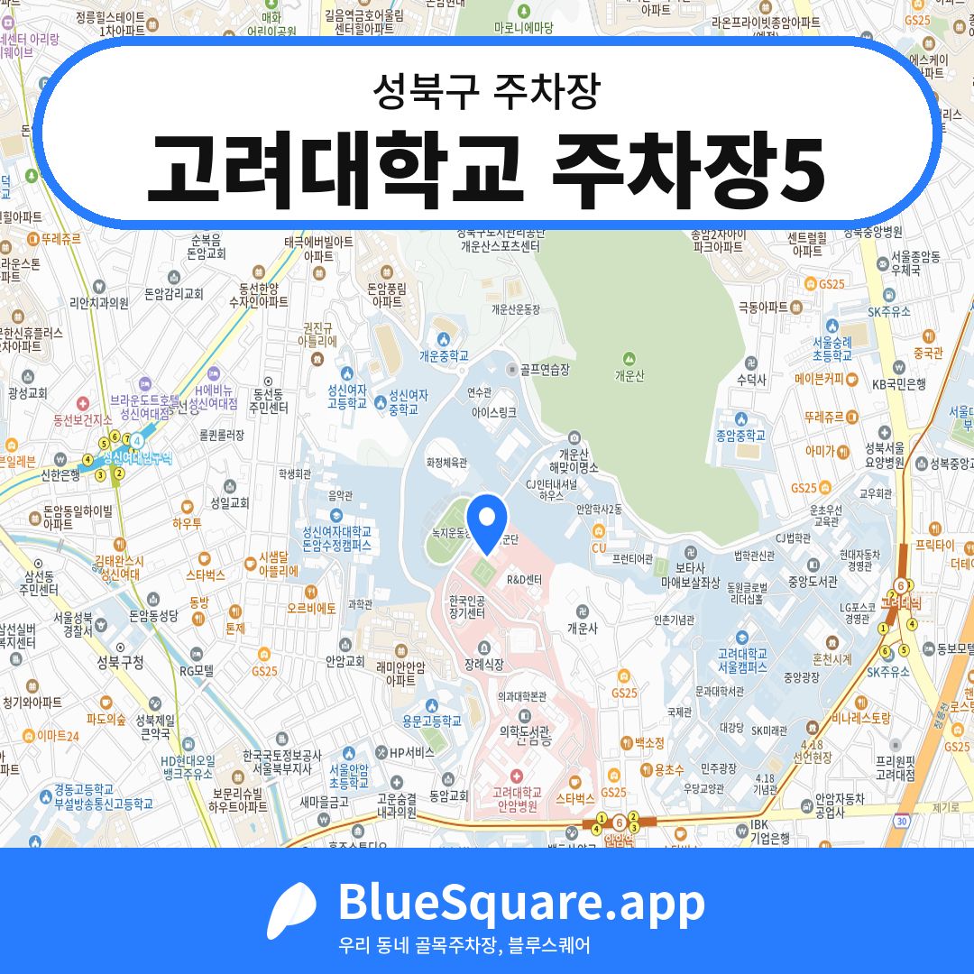 고려대학교 주차장5 위치 지도 — 서울 성북구 | 블루스퀘어 주차