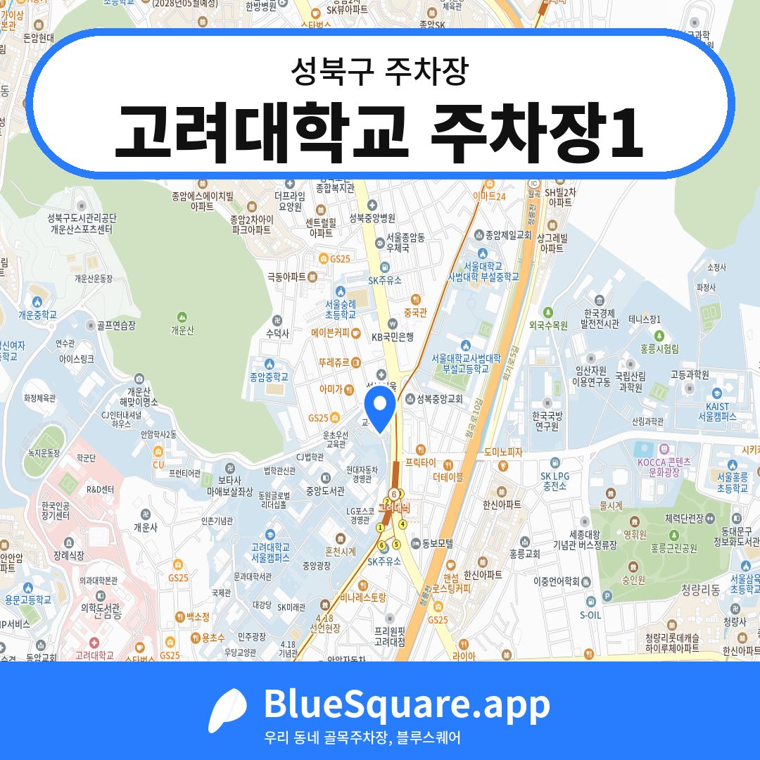 고려대학교 주차장1 위치 지도 — 서울 성북구 | 블루스퀘어 주차