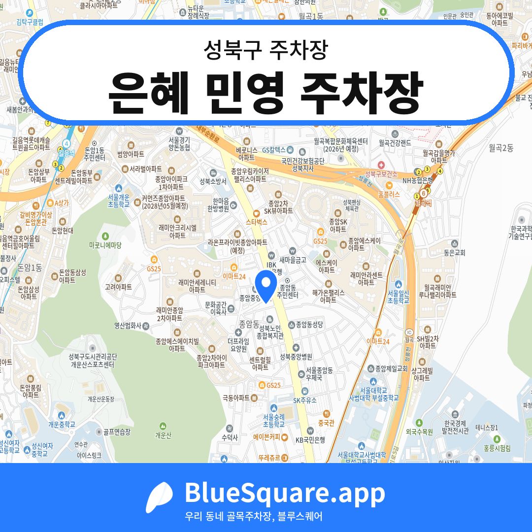 은혜 민영 주차장 위치 지도 — 서울 성북구 | 블루스퀘어 주차