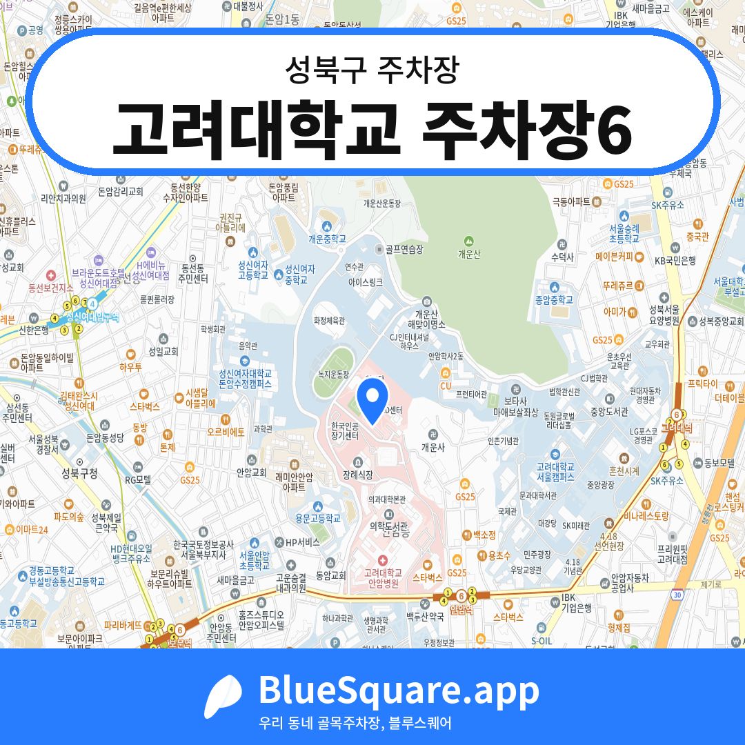 고려대학교 주차장6 위치 지도 — 서울 성북구 | 블루스퀘어 주차