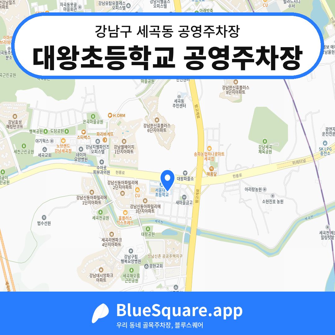 대왕초등학교 공영주차장 위치 지도 — 서울 강남구 세곡동 | 블루스퀘어 주차