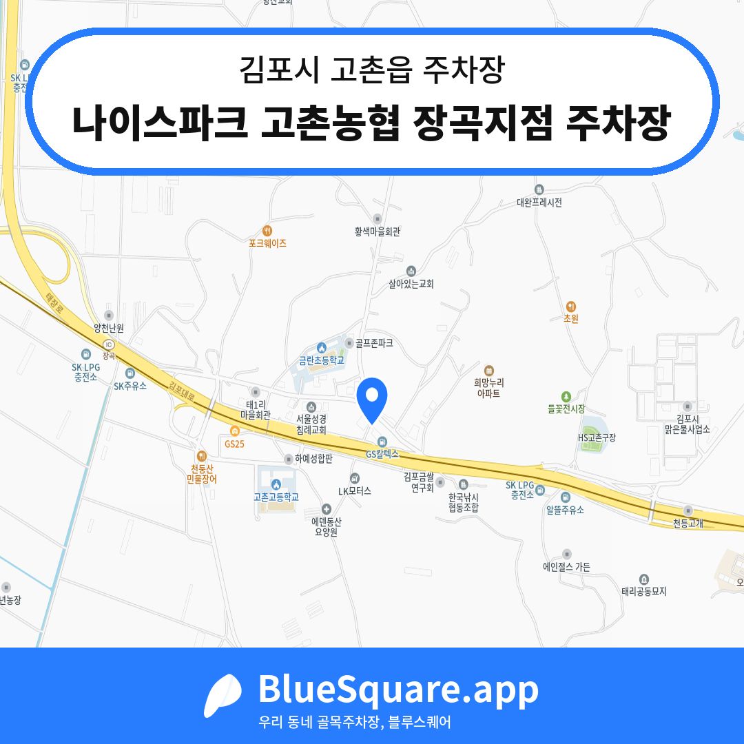 나이스파크 고촌농협 장곡지점 주차장 위치 지도 — 경기 김포시 고촌읍 | 블루스퀘어 주차