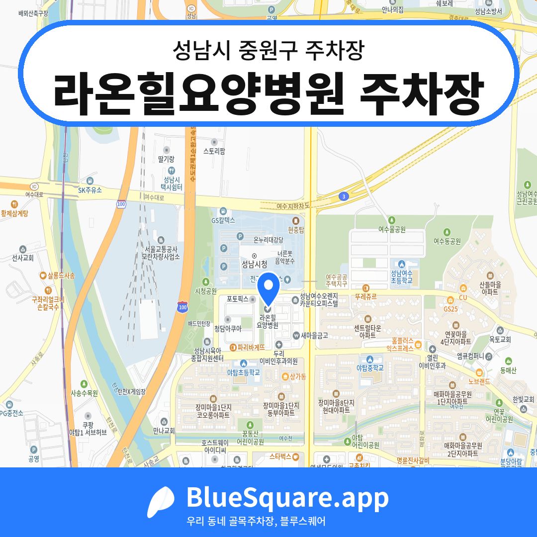 라온힐요양병원 주차장 위치 지도 — 경기 성남시 중원구 | 블루스퀘어 주차
