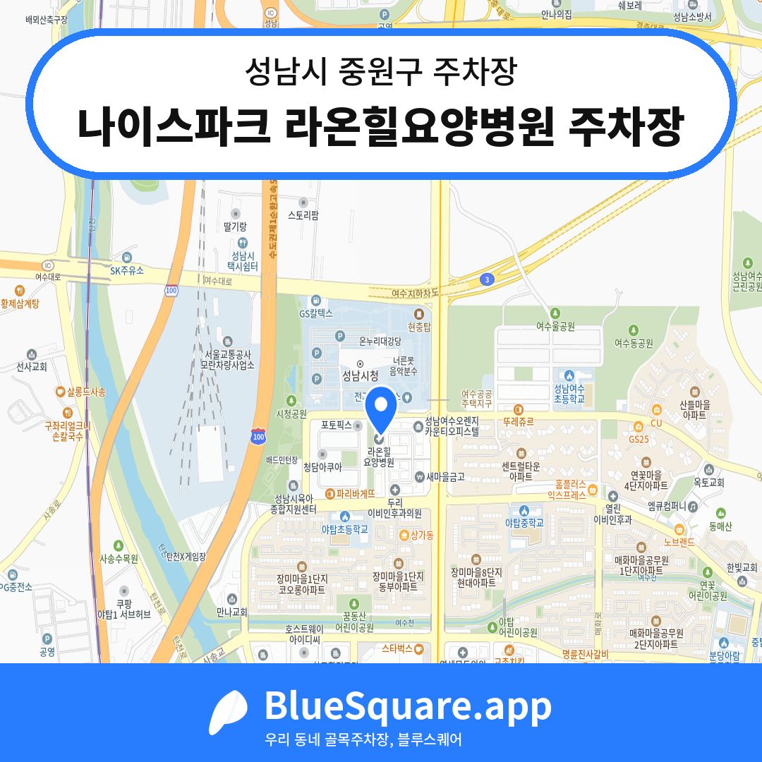 나이스파크 라온힐요양병원 주차장 위치 지도 — 경기 성남시 중원구 | 블루스퀘어 주차