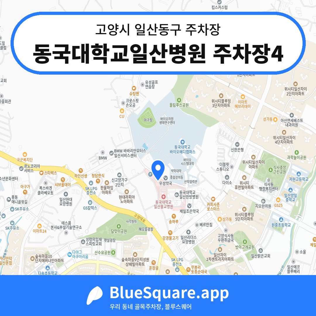 동국대학교일산병원 주차장4 위치 지도 — 경기 고양시 일산동구 | 블루스퀘어 주차