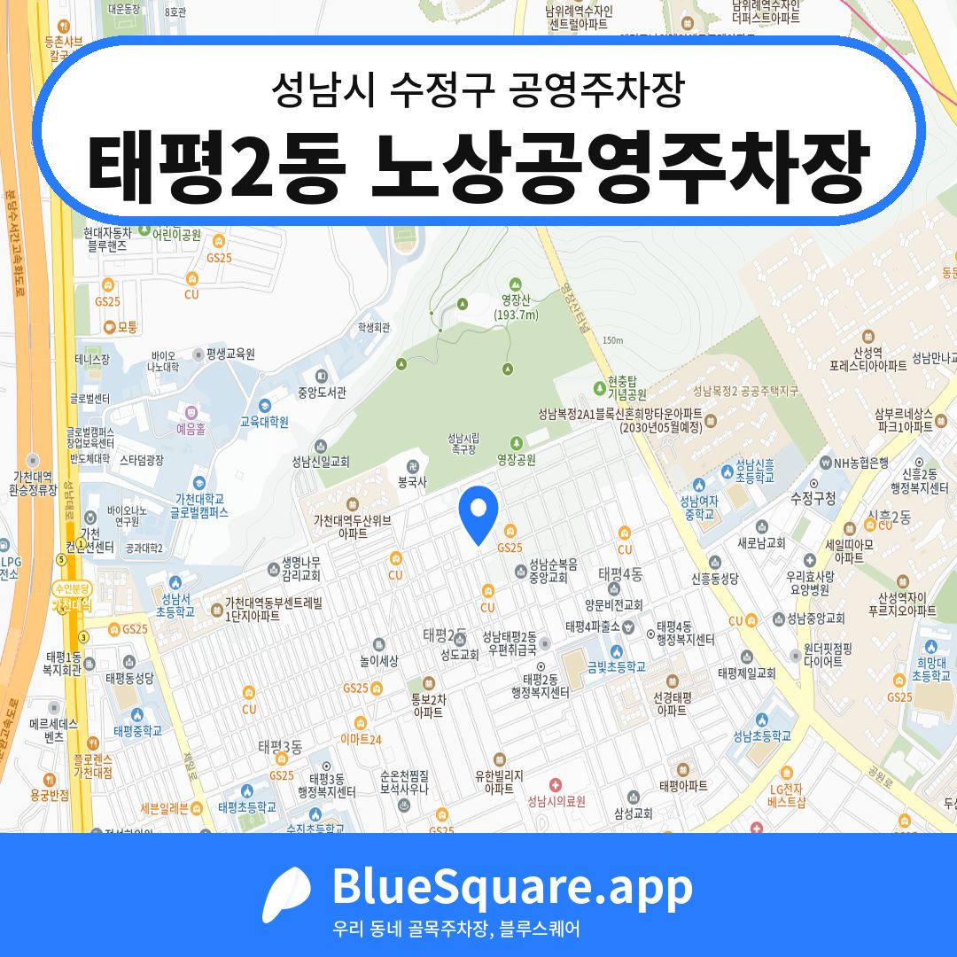 태평2동 노상공영주차장 위치 지도 — 경기 성남시 수정구 태평동 | 블루스퀘어 주차