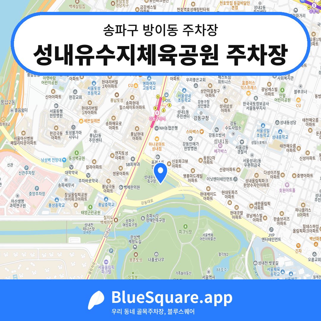성내유수지체육공원 주차장 위치 지도 — 서울 송파구 방이동 | 블루스퀘어 주차