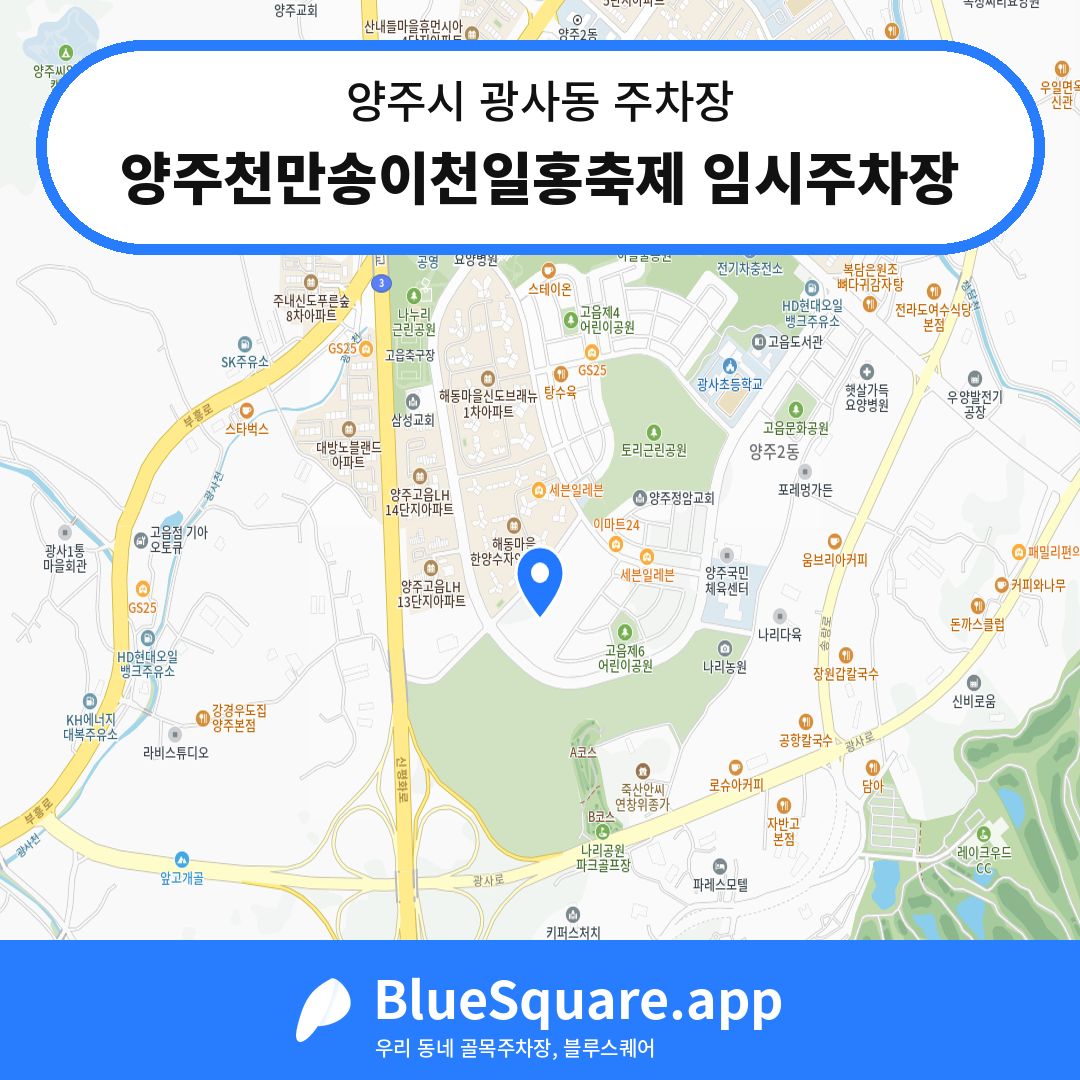 양주천만송이천일홍축제 임시주차장 위치 지도 — 경기 양주시 광사동 | 블루스퀘어 주차