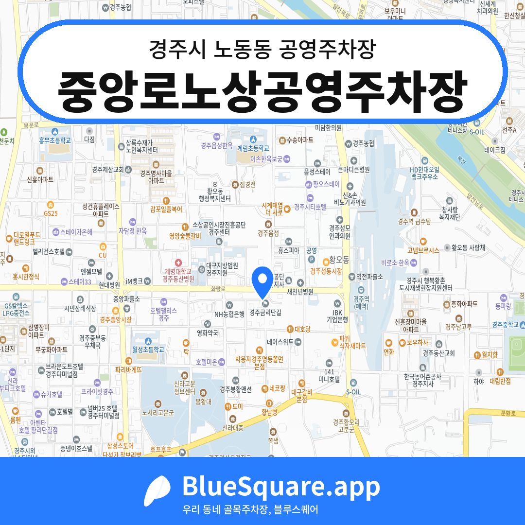 중앙로노상공영주차장 위치 지도 — 경북 경주시 노동동 | 블루스퀘어 주차
