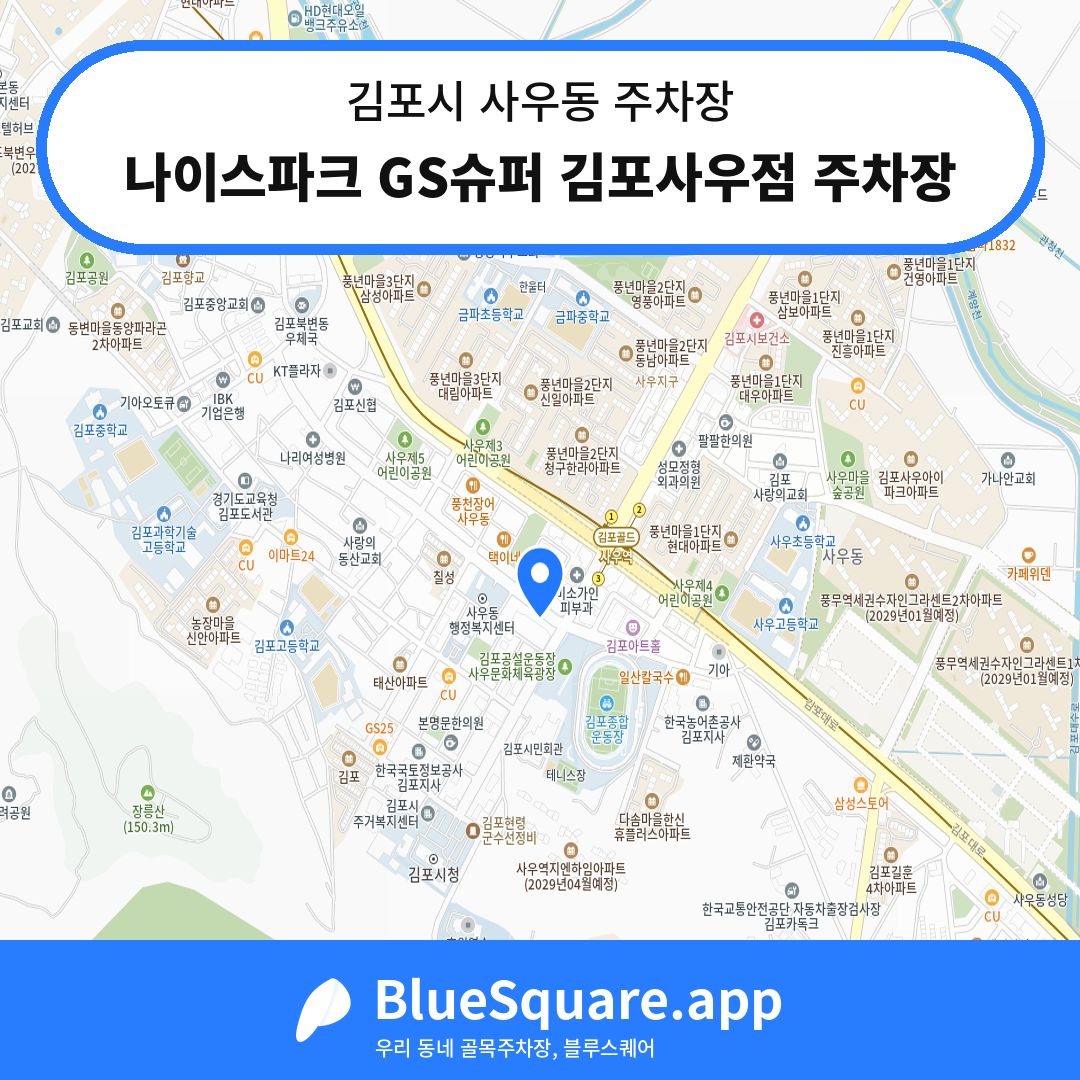 나이스파크 GS슈퍼 김포사우점 주차장 위치 지도 — 경기 김포시 사우동 | 블루스퀘어 주차